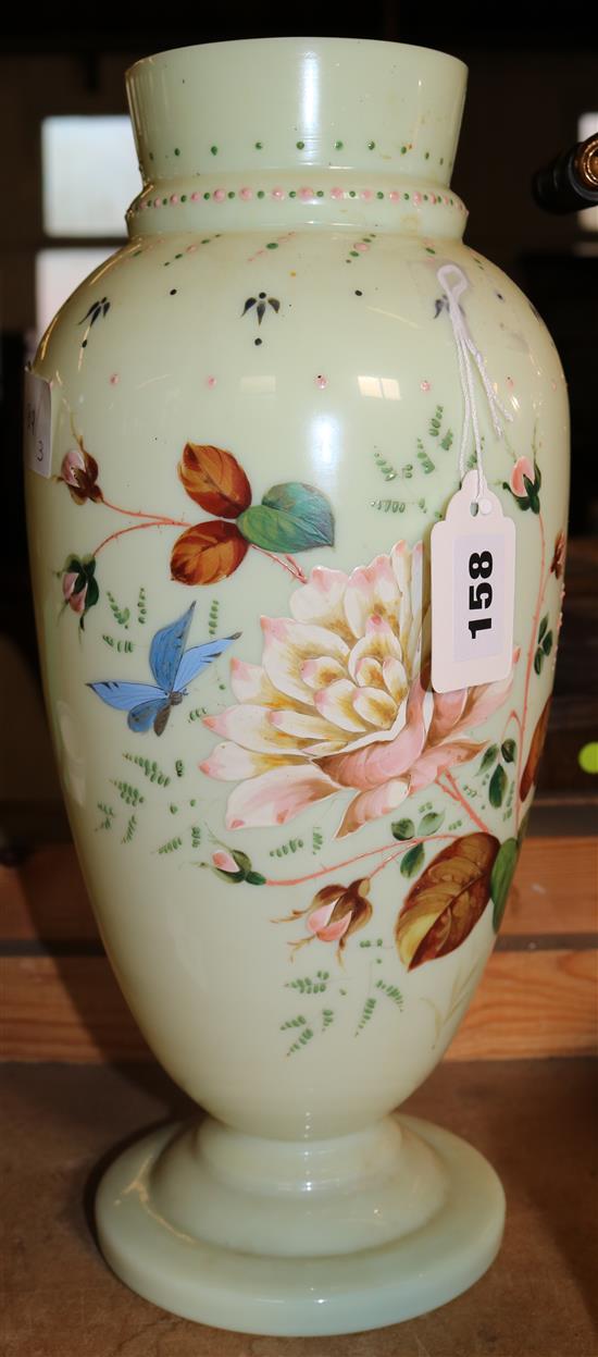 Large enamel floral painted glass vase